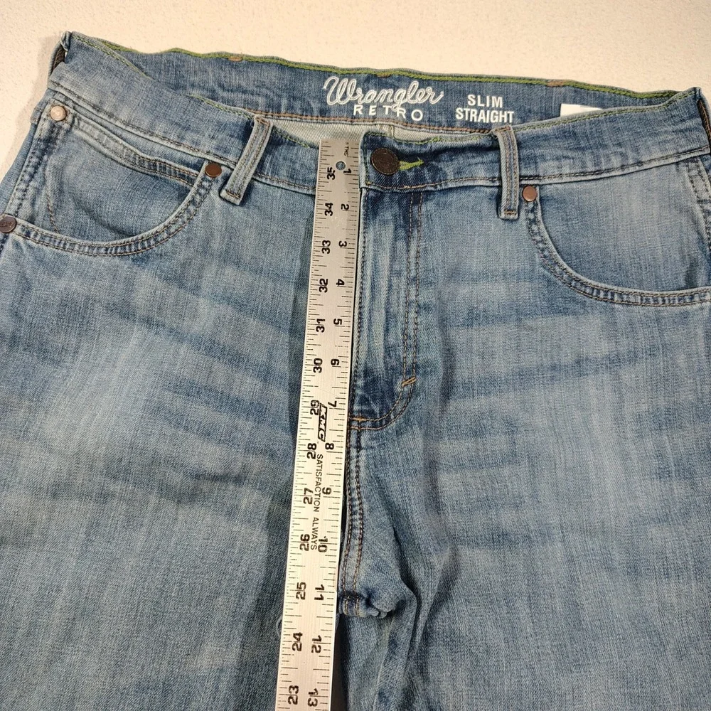 Wrangler Retro Jeans Mens 34x35 Medium Wash Slim Straight Faded 1088MWZJK